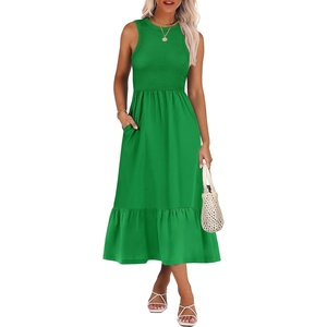 image:imageANRABESS Women Midi Dresses 2026 Summer Casual Sleeveless Sundress High Neck Tank Top Racerback Flowy Beach Dress  PocketsGreen