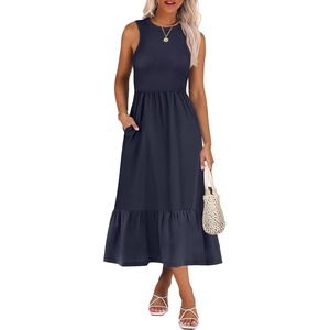 image:imageANRABESS Women Midi Dresses 2026 Summer Casual Sleeveless Sundress High Neck Tank Top Racerback Flowy Beach Dress  PocketsNavy Blue