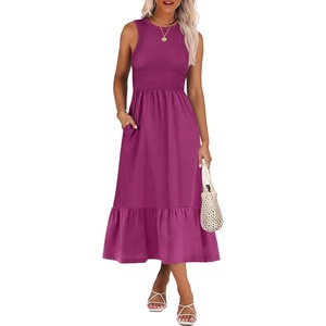 image:imageANRABESS Women Midi Dresses 2026 Summer Casual Sleeveless Sundress High Neck Tank Top Racerback Flowy Beach Dress  PocketsPurple Red