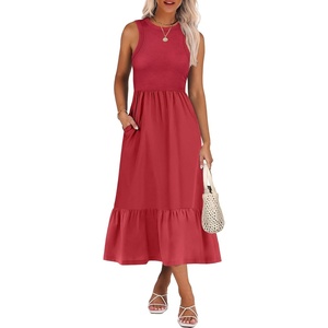 image:imageANRABESS Women Midi Dresses 2026 Summer Casual Sleeveless Sundress High Neck Tank Top Racerback Flowy Beach Dress  PocketsRed