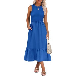 image:imageANRABESS Women Midi Dresses 2026 Summer Casual Sleeveless Sundress High Neck Tank Top Racerback Flowy Beach Dress  PocketsRoyal Blue