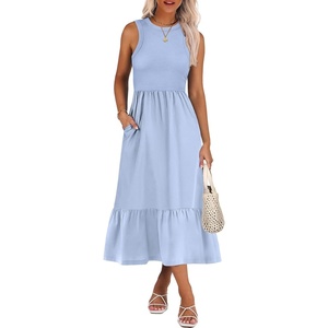 image:imageANRABESS Women Midi Dresses 2026 Summer Casual Sleeveless Sundress High Neck Tank Top Racerback Flowy Beach Dress  PocketsSky Blue