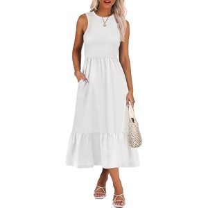 image:imageANRABESS Women Midi Dresses 2026 Summer Casual Sleeveless Sundress High Neck Tank Top Racerback Flowy Beach Dress  PocketsWhite