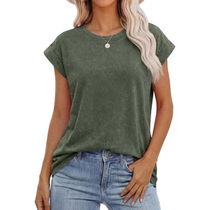 image:imageANRABESS Womens Acid Washed TShirt Cap Sleeve Vintage Casual Crew Neck Tops Summer Basic Tee 2026 Fashion ClothingArmy Green