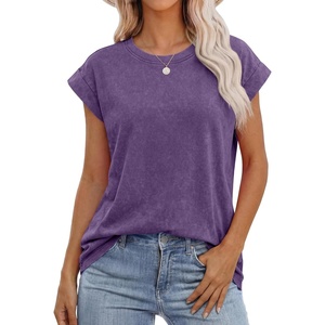 image:imageANRABESS Womens Acid Washed TShirt Cap Sleeve Vintage Casual Crew Neck Tops Summer Basic Tee 2026 Fashion ClothingPurple