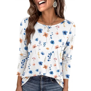 image:imageANRABESS Womens Boat Neck 34 Sleeve Top Summer Fall Fashion T Shirts  Soft Stretchy Breathable Tee StripedSolidPrinted Options Casual amp Work Wear Travel Vacation Outfits AllSeason ClothingWhite Floral