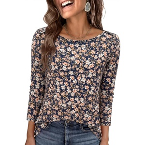 image:imageANRABESS Womens Boat Neck 34 Sleeve Top Summer Fall Fashion T Shirts  Soft Stretchy Breathable Tee StripedSolidPrinted Options Casual amp Work Wear Travel Vacation Outfits AllSeason ClothingNavy Pink Floral