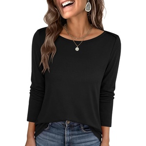 image:imageANRABESS Womens Boat Neck 34 Sleeve Top Summer Fall Fashion T Shirts  Soft Stretchy Breathable Tee StripedSolidPrinted Options Casual amp Work Wear Travel Vacation Outfits AllSeason ClothingBlack