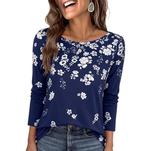 image:imageANRABESS Womens Boat Neck 34 Sleeve Top Summer Fall Fashion T Shirts  Soft Stretchy Breathable Tee StripedSolidPrinted Options Casual amp Work Wear Travel Vacation Outfits AllSeason ClothingNavy White Floral