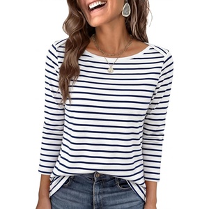 image:imageANRABESS Womens Boat Neck 34 Sleeve Top Summer Fall Fashion T Shirts  Soft Stretchy Breathable Tee StripedSolidPrinted Options Casual amp Work Wear Travel Vacation Outfits AllSeason ClothingNavy White Stripe