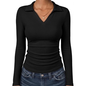 image:imageANRABESS Womens Long Sleeve Polo ShirtsBusiness Casual Collared V Neck Slim Fitted Dressy Tops for Work Office amp DailyBlack