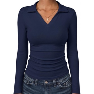 image:imageANRABESS Womens Long Sleeve Polo ShirtsBusiness Casual Collared V Neck Slim Fitted Dressy Tops for Work Office amp DailyNavy Blue