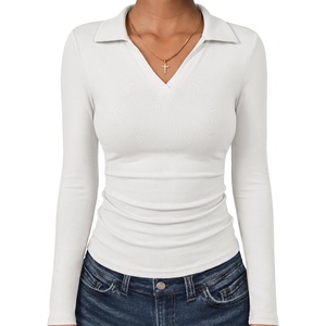 image:imageANRABESS Womens Long Sleeve Polo ShirtsBusiness Casual Collared V Neck Slim Fitted Dressy Tops for Work Office amp DailyWhite