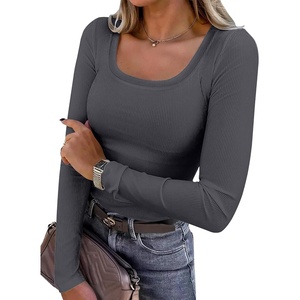 image:imageANRABESS Womens Long Sleeve Shirts Scoop Neck Ribbed Knit Slim Fitted Tops Casual Basic Tee 2026 Fall Fashion Outfits ClothesDeep Grey