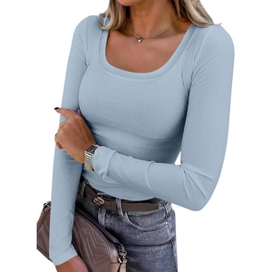 image:imageANRABESS Womens Long Sleeve Shirts Scoop Neck Ribbed Knit Slim Fitted Tops Casual Basic Tee 2026 Fall Fashion Outfits ClothesGrey Blue
