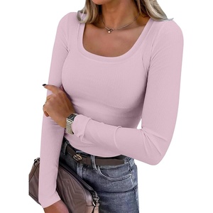 image:imageANRABESS Womens Long Sleeve Shirts Scoop Neck Ribbed Knit Slim Fitted Tops Casual Basic Tee 2026 Fall Fashion Outfits ClothesLight Pink