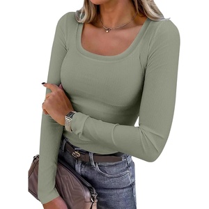 image:imageANRABESS Womens Long Sleeve Shirts Scoop Neck Ribbed Knit Slim Fitted Tops Casual Basic Tee 2026 Fall Fashion Outfits ClothesOlive