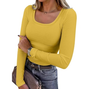 image:imageANRABESS Womens Long Sleeve Shirts Scoop Neck Ribbed Knit Slim Fitted Tops Casual Basic Tee 2026 Fall Fashion Outfits ClothesYellow