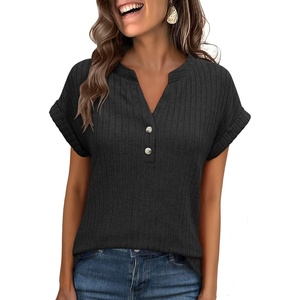 image:imageANRABESS Womens Short Sleeve Henley Shirts V Neck Summer Sweaters 2026 Spring Business Tunic Tops Dressy Casual Work BlousesBlack