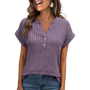 image:imageANRABESS Womens Short Sleeve Henley Shirts V Neck Summer Sweaters 2026 Spring Business Tunic Tops Dressy Casual Work BlousesPurple