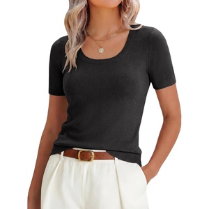 image:imageANRABESS Womens Short Sleeve Sweaters Wool Blend Summer Scoop Neck Casual Business Knit Shirts Slim Fit Work Tops OutfitsBlack