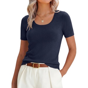 image:imageANRABESS Womens Short Sleeve Sweaters Wool Blend Summer Scoop Neck Casual Business Knit Shirts Slim Fit Work Tops OutfitsNavy Blue
