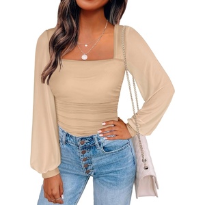 image:imageANRABESS Womens Square Neck Mesh Long Sleeve Tops Double Lined Dressy Business Casual Blouses Shirts 2026 Fall OutfitsApricot