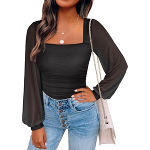 image:imageANRABESS Womens Square Neck Mesh Long Sleeve Tops Double Lined Dressy Business Casual Blouses Shirts 2026 Fall OutfitsBlack