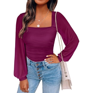 image:imageANRABESS Womens Square Neck Mesh Long Sleeve Tops Double Lined Dressy Business Casual Blouses Shirts 2026 Fall OutfitsBurgundy
