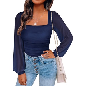 image:imageANRABESS Womens Square Neck Mesh Long Sleeve Tops Double Lined Dressy Business Casual Blouses Shirts 2026 Fall OutfitsNavy Blue