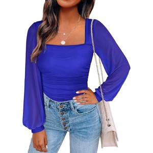 image:imageANRABESS Womens Square Neck Mesh Long Sleeve Tops Double Lined Dressy Business Casual Blouses Shirts 2026 Fall OutfitsRoyal Blue