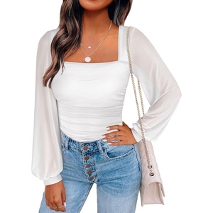 image:imageANRABESS Womens Square Neck Mesh Long Sleeve Tops Double Lined Dressy Business Casual Blouses Shirts 2026 Fall OutfitsWhite