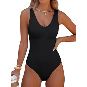 image:imageANRABESS Womens V Neck Bodysuits Summer Sleeveless Going Out Basic Tank Body Suits Tops 2026 Trendy Vacation OutfitsBlack
