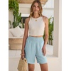 image:imageANRABESS Linen Shorts for Women Casual Summer High Waisted Wide Leg Lounge Beach Vacation Shorts with PocketsBaby Blue