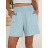 image:imageANRABESS Linen Shorts for Women Casual Summer High Waisted Wide Leg Lounge Beach Vacation Shorts with PocketsBaby Blue
