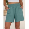 image:imageANRABESS Linen Shorts for Women Casual Summer High Waisted Wide Leg Lounge Beach Vacation Shorts with PocketsLake Green