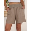 image:imageANRABESS Linen Shorts for Women Casual Summer High Waisted Wide Leg Lounge Beach Vacation Shorts with PocketsLight Khaki