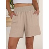 image:imageANRABESS Linen Shorts for Women Casual Summer High Waisted Wide Leg Lounge Beach Vacation Shorts with PocketsLight Khaki