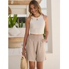 image:imageANRABESS Linen Shorts for Women Casual Summer High Waisted Wide Leg Lounge Beach Vacation Shorts with PocketsLight Khaki