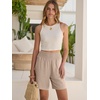 image:imageANRABESS Linen Shorts for Women Casual Summer High Waisted Wide Leg Lounge Beach Vacation Shorts with PocketsLight Khaki