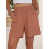 image:imageANRABESS Linen Shorts for Women Casual Summer High Waisted Wide Leg Lounge Beach Vacation Shorts with PocketsRust Red