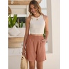 image:imageANRABESS Linen Shorts for Women Casual Summer High Waisted Wide Leg Lounge Beach Vacation Shorts with PocketsRust Red