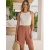 image:imageANRABESS Linen Shorts for Women Casual Summer High Waisted Wide Leg Lounge Beach Vacation Shorts with PocketsRust Red