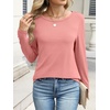image:imageANRABESS Long Sleeve Shirts for Women Casual Crewneck Basic Tee Tshirts Loose Fit Curved Hem Tunic Top 2026 Fall OutfitsCoral