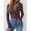 image:imageANRABESS Long Sleeve Shirts for Women Henley Button Down Tops Ribbed Knit Slim Fit Fall Basic Tee 2026 Casual Trendy ClothesBrown
