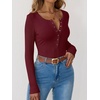 image:imageANRABESS Long Sleeve Shirts for Women Henley Button Down Tops Ribbed Knit Slim Fit Fall Basic Tee 2026 Casual Trendy ClothesBurgundy