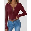 image:imageANRABESS Long Sleeve Shirts for Women Henley Button Down Tops Ribbed Knit Slim Fit Fall Basic Tee 2026 Casual Trendy ClothesBurgundy