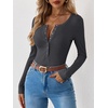 image:imageANRABESS Long Sleeve Shirts for Women Henley Button Down Tops Ribbed Knit Slim Fit Fall Basic Tee 2026 Casual Trendy ClothesDark Grey