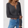 image:imageANRABESS Long Sleeve Shirts for Women Henley Button Down Tops Ribbed Knit Slim Fit Fall Basic Tee 2026 Casual Trendy ClothesDark Grey