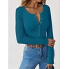 image:imageANRABESS Long Sleeve Shirts for Women Henley Button Down Tops Ribbed Knit Slim Fit Fall Basic Tee 2026 Casual Trendy ClothesLake Blue